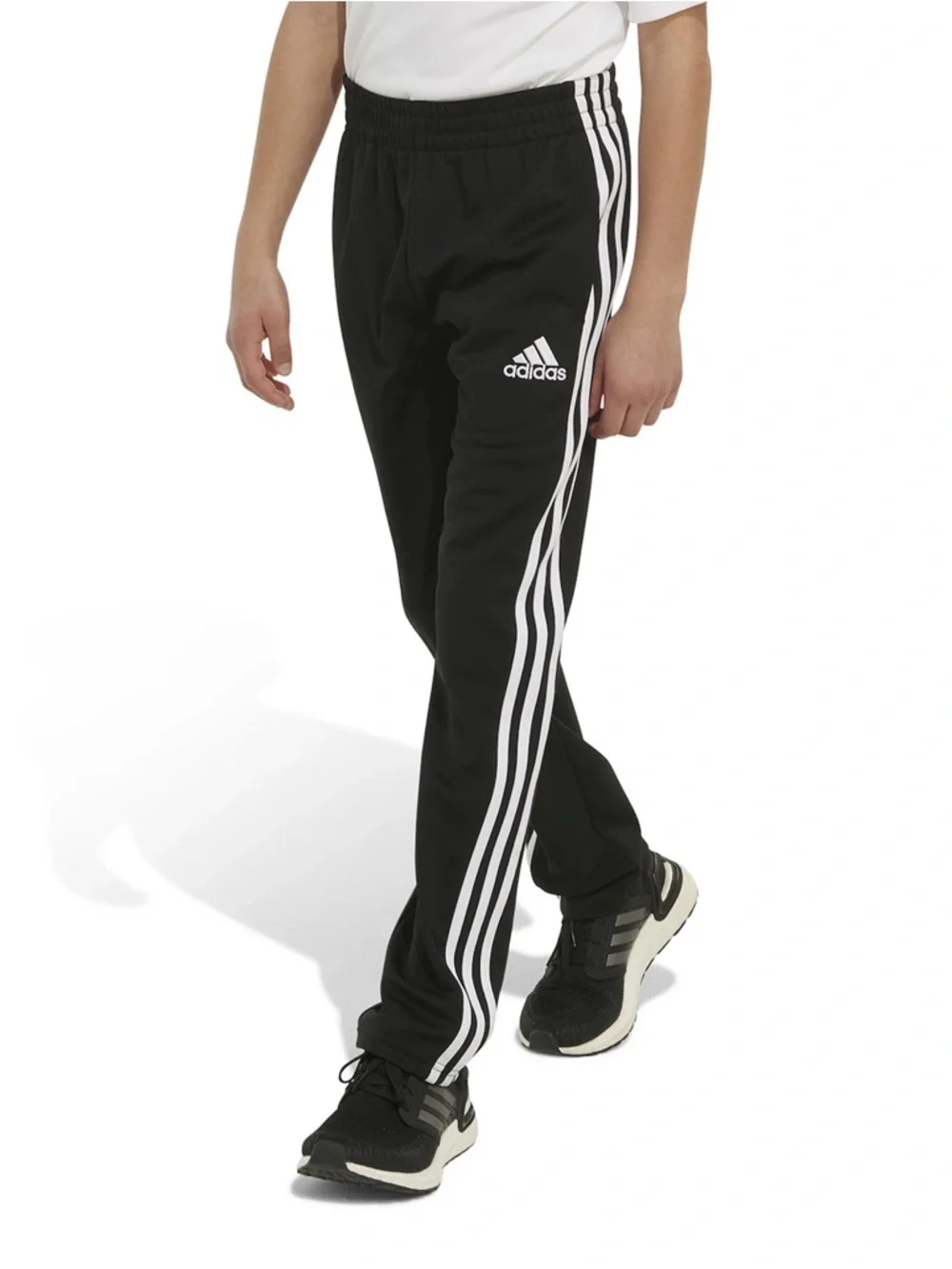 adidas Kids Black Track Pants with White Stripes